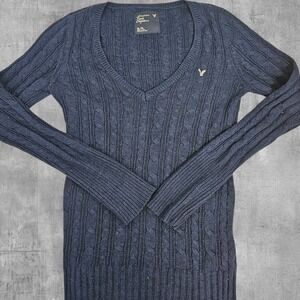 Vintage Y2K American Eagle Outfitters Sweater Cable Knit V Neck XL Elena Gilbert